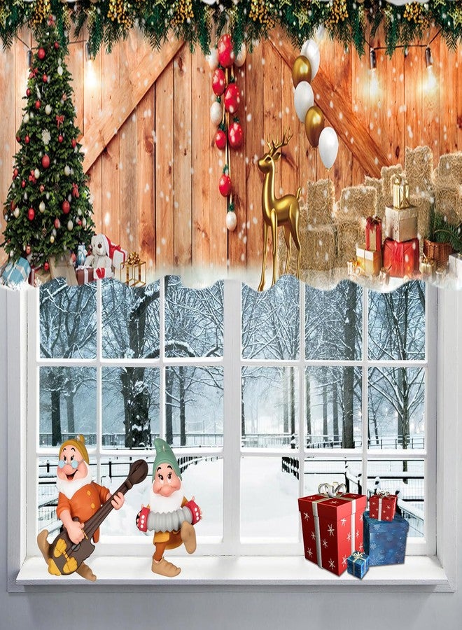 DOTOOMA 54x18 Inches Merry Christmas Barn Wooden Door Window Treatment Valance Xmas Tree Gift White Gold Balloon Golden Elk Pine Branch Theme Holiday Party Polyester Fabric Decorations Supplies - Image 2